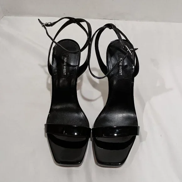 Nine West Womens Zadie Heeled Sandal Black Patent Size 8.5 Square Toe Stiletto - Picture 8 of 9